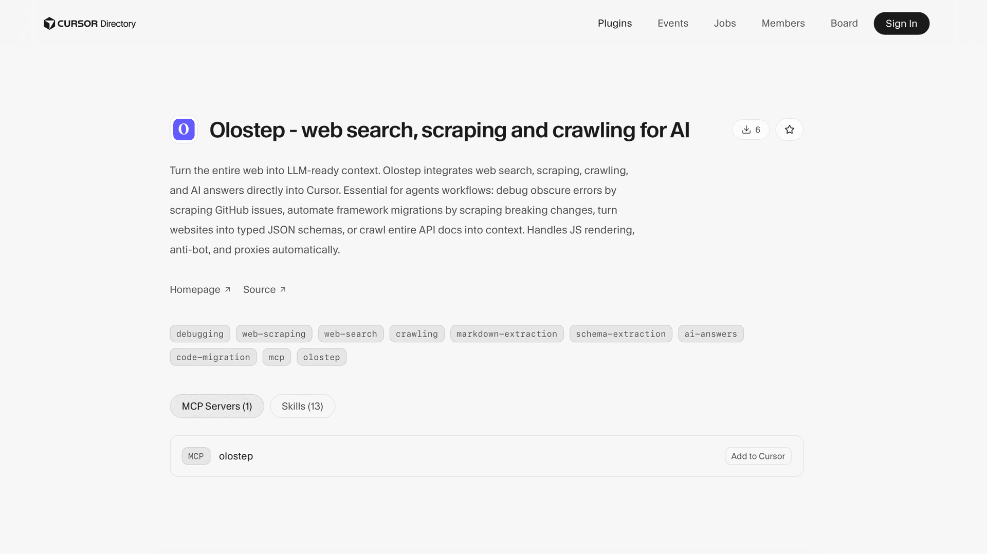 Cursor Directory listing page for Olostep